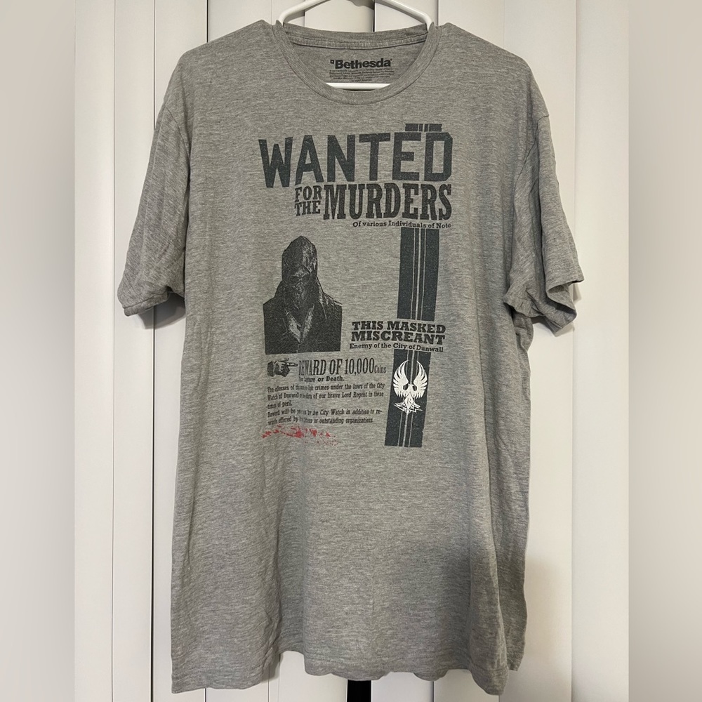 Lootcrate Exclusive Bethesda Men’s Grey Graphic Wanted T-Shirt Size XL
